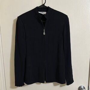 Vintage St John Collection Scalloped Neck Zip Sweater Jacket